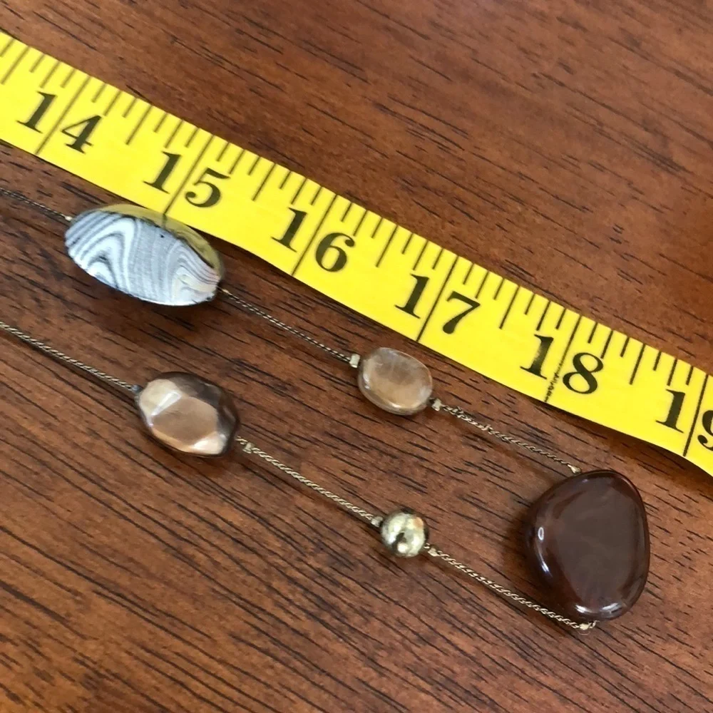 4/$20 Long Large Bead Necklace Brown and Gold Tones with Silver Tone Accent Bead